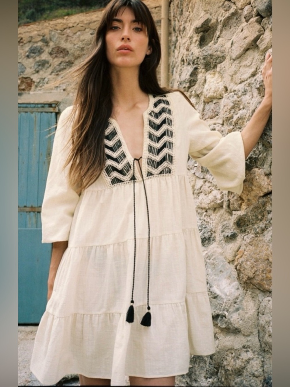 New ZARA Embroidered Panel Mini Dress